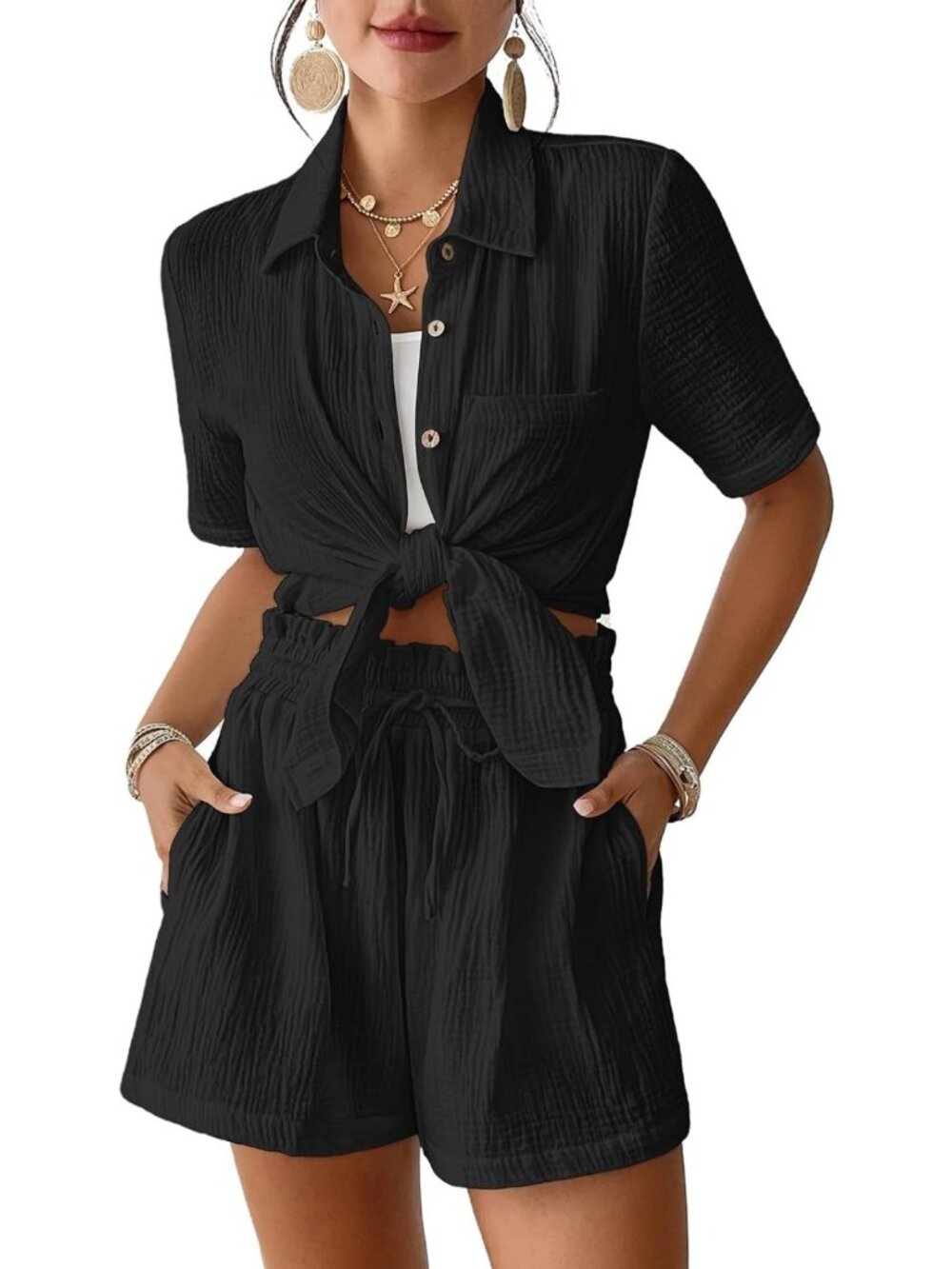 Women's 2-Piece Cotton Beach Cover-Up Set | Stylish Resort Wear & Shorts